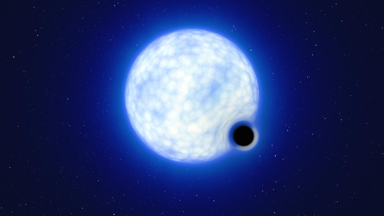 Une illustration artistique du système binaire étoile-trou noir VFTS 243 dans la Nébuleuse de la Tarentule. [ESO - L. Calçada]