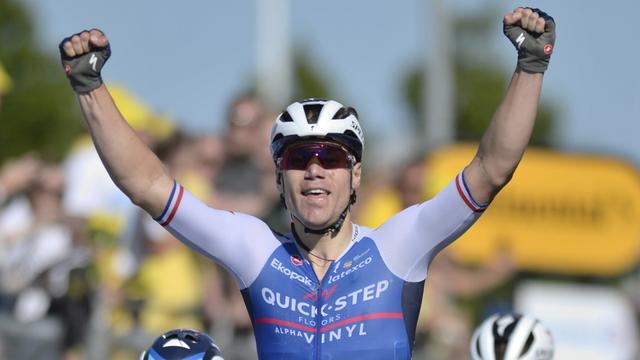 Fabio Jakobsen à l'arrivée de la deuxième étape du Tour de France 2022. [EPA/Keystone - Tim K. Jensen]