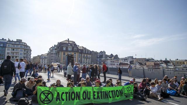 Un blocage du pont Bessières en 2019. [Keystone - Salvatore Di Nolfi]