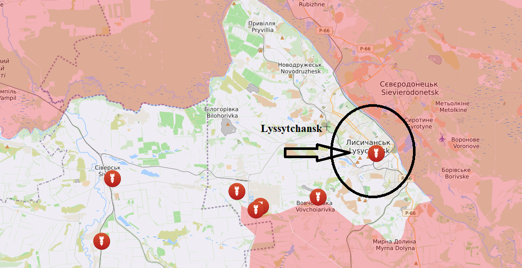 Les forces russes et les séparatistes se rapprochent de l'encerclement à Lyssytchansk. [liveuamap]