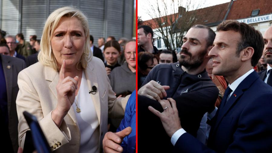 Marine Le Pen et Emmanuel Macron au premier jour de la campagne du second tour. [Reuters - Sarah Meyssonnier/Benoit Tessier]