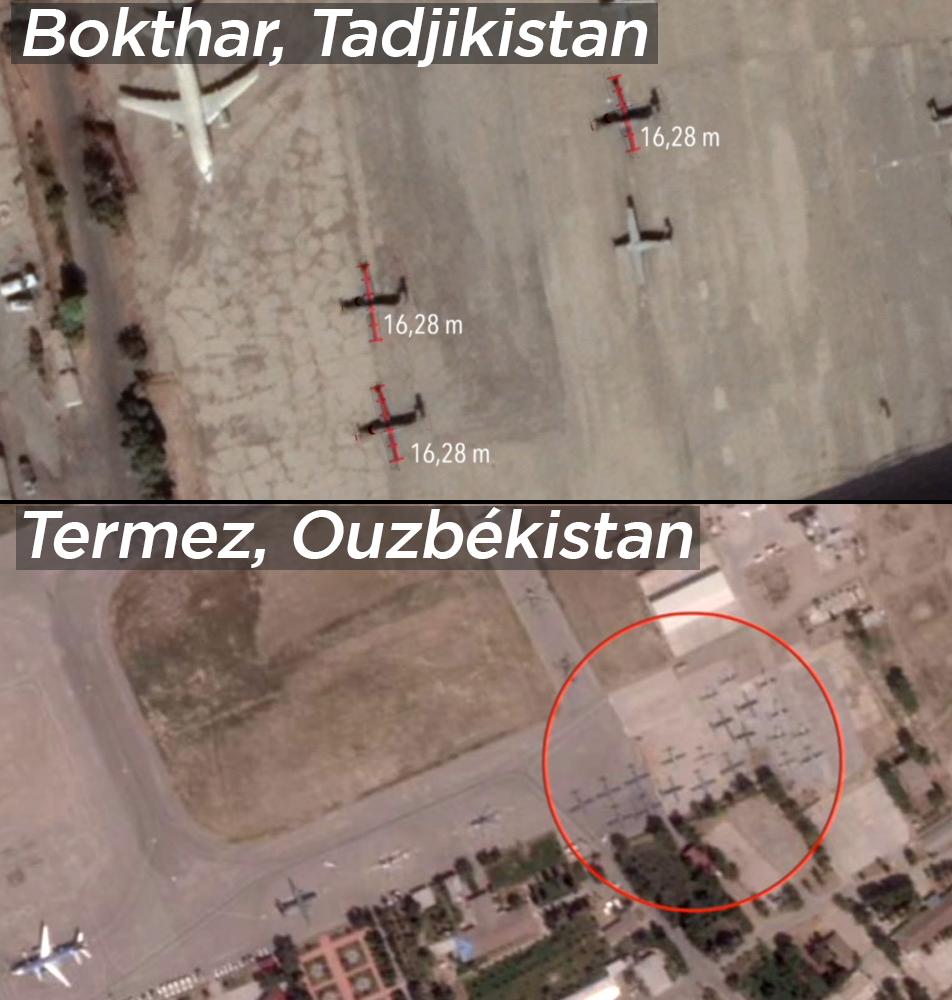 Ces images satellites confirment que trois appareils ont été évacués vers le Tadjikistan et onze vers l’Ouzbékistan. [DR]