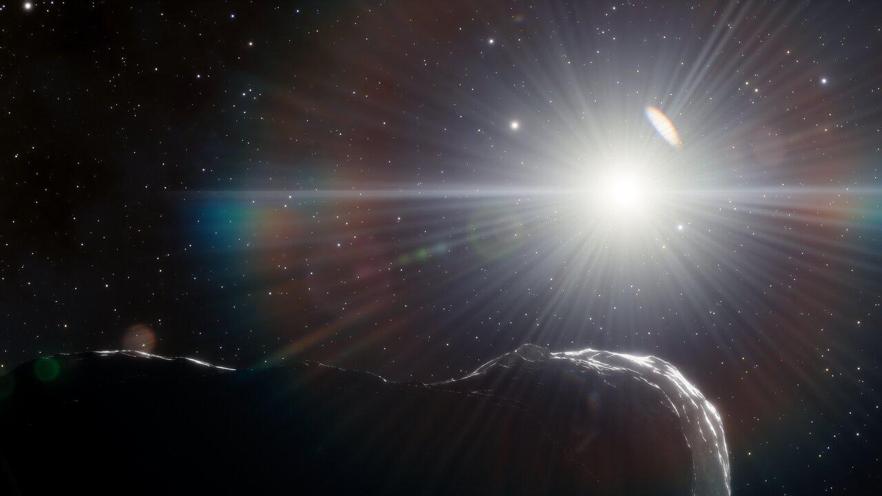 L'astéroïde 2022 AP7 grand d'environ 1,5 kilomètre se cachait jusqu'ici dans l'éclat du Soleil, et était donc particulièrement difficile à détecter. [NSF/AURA/J. da Silva/Spaceengine - DOE/FNAL/DECam/CTIO/NOIRLab]