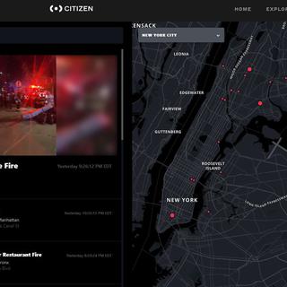 Les incidents sont géolocalisés au fil des interventions [Capture d'écran du site citizen.com]