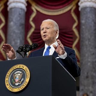 Joe Biden s'est exprimé à l'occasion d'un discours solennel au Congrès, attaqué il y a exactement un an par des partisans de Donald Trump. [afp - Michael Reynolds]