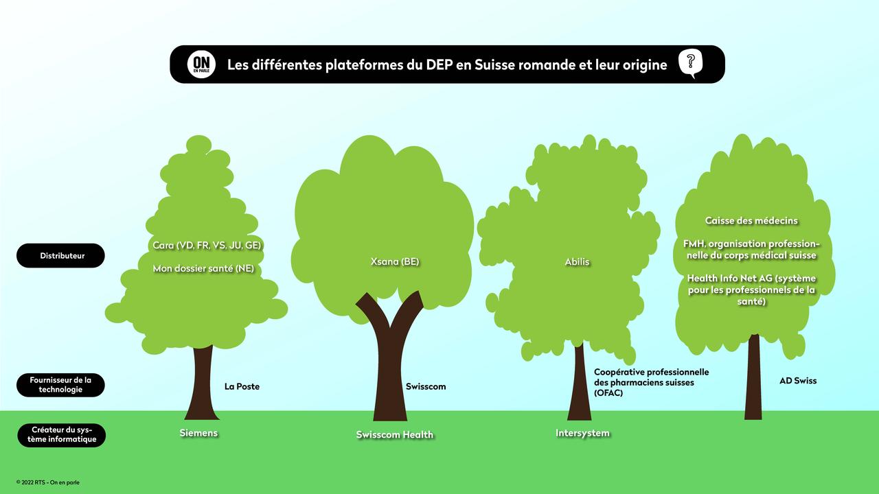 Les différentes plateformes du dossier électronique du patient et leur origine. [OEP / RTS]