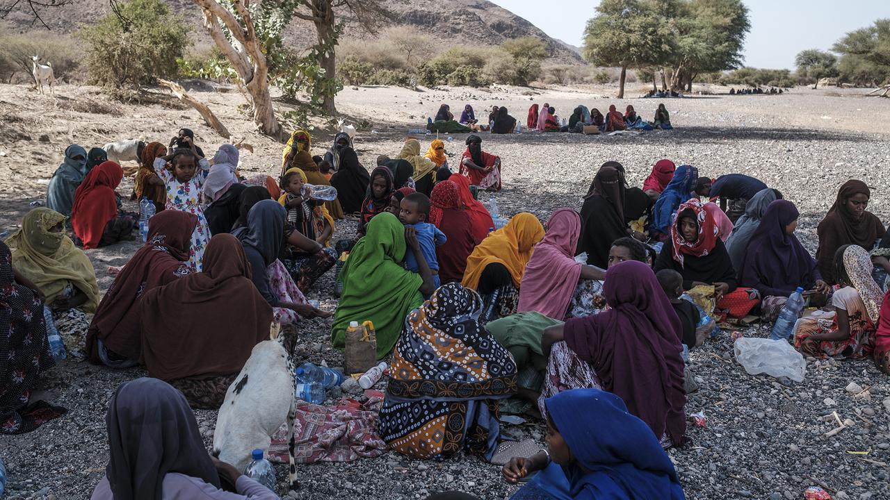 Des personnes déplacées se reposent à l'ombre proche du villlage de Silse, à 100km de Semera en Ethiopie. [AFP - EDUARDO SOTERAS]