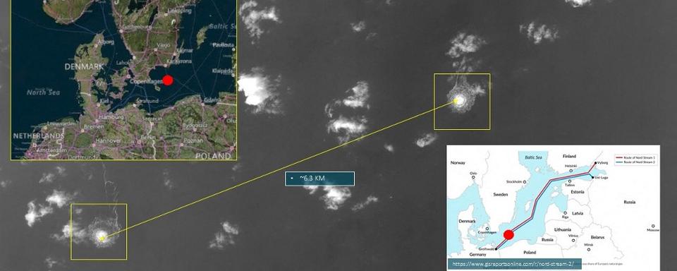 Une image satellite des fuites de Nord Stream 1 dans les eaux suédoises. [AFP - ImageSat International (ISI)]