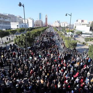 Une manifestation à Tunis en décembre 2021. [EPA/Keystone - Mohamed Messara]