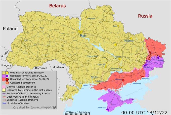 La situation sur le terrain au 18 décembre 2022. [War Mapper - RTS]