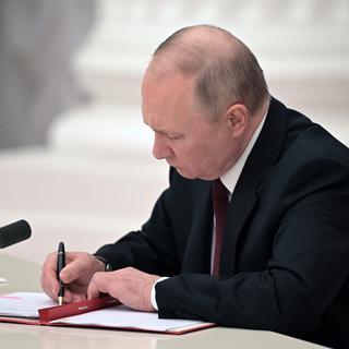 Le président russe Vladimir Poutine. [Keystone - Alexei Nikolsky, Sputnik, Kremlin Pool Photo via AP]