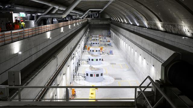 La caverne des machines a l'intérieur de la centrale de pompage-turbinage de Nant de Drance (Valais). [Keystone - Laurent Gillieron]