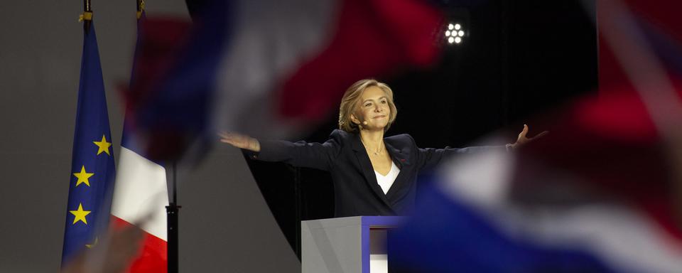 La candidate des Républicains Valérie Pécresse lors du meeting électoral du 13 février, au Zénith à Paris. [AFP - Stephane Rouppert]