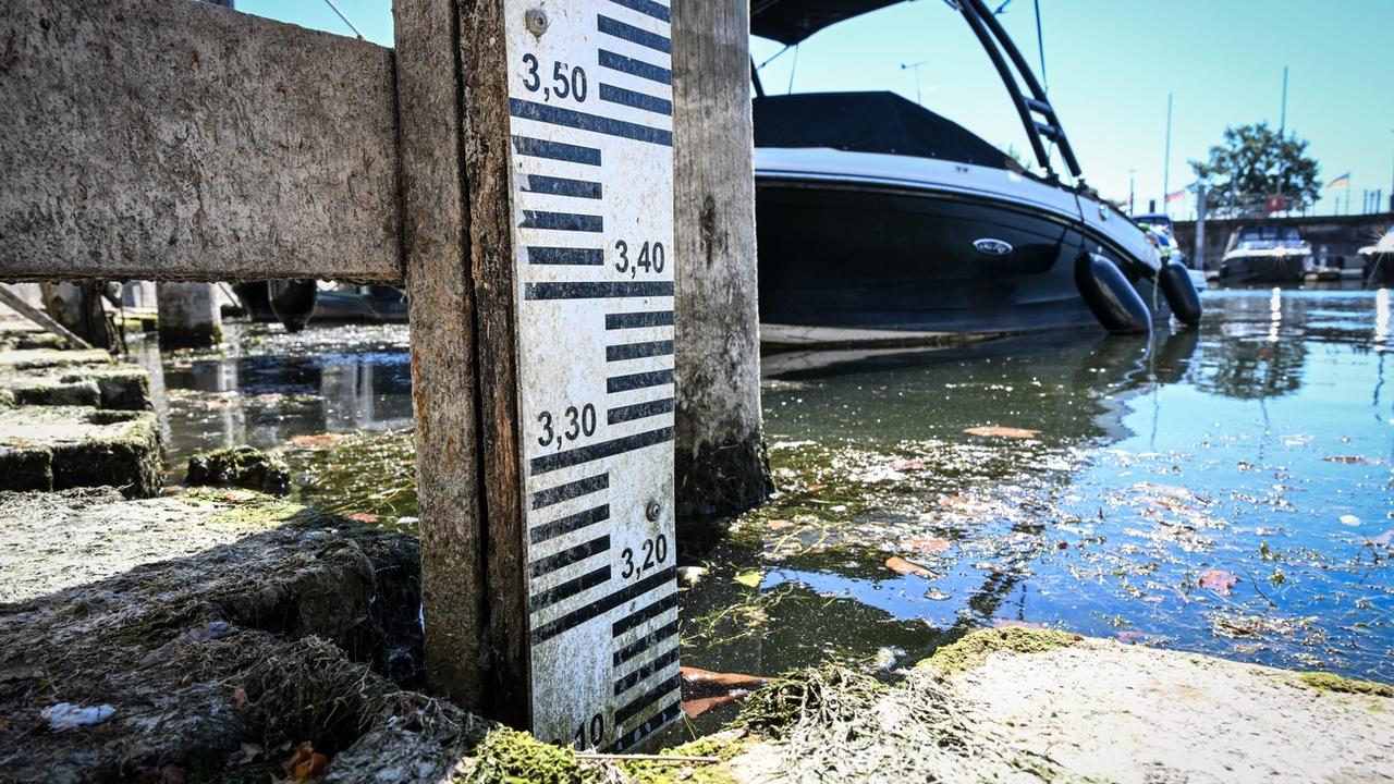 Le lac de Constance souffre de la sécheresse, le 10 août 2022. [Keystone - Felix Kästle]