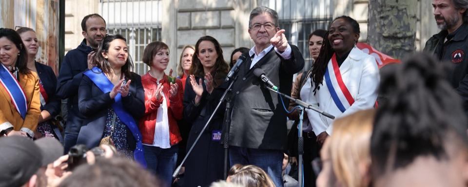 Le leader de La France Insoumise Jean-Luc Mélenchon lors de son discours du 1er Mai. [AFP - Thomas Coex]