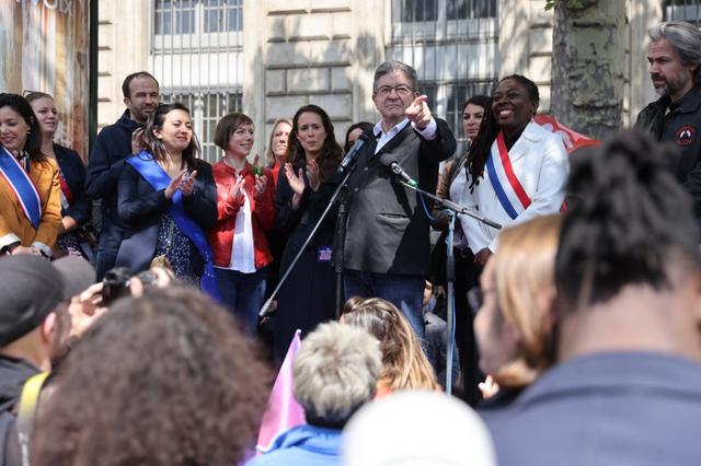 Le leader de La France Insoumise Jean-Luc Mélenchon lors de son discours du 1er Mai. [AFP - Thomas Coex]