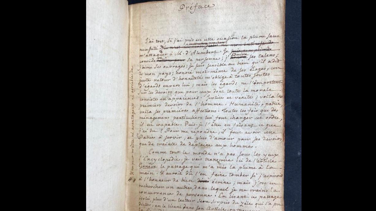 Le manuscrit de la "Lettre à d'Alembert sur son article Genève", datant de 1758. [Fondation Bodmer]