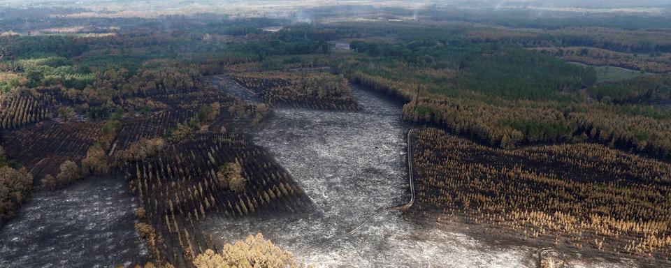 Vua aérienne de la forêt dévastée près de Landiras, en Gironde, 23.07.2022. [EPA/Keystone - Benoît tessier]