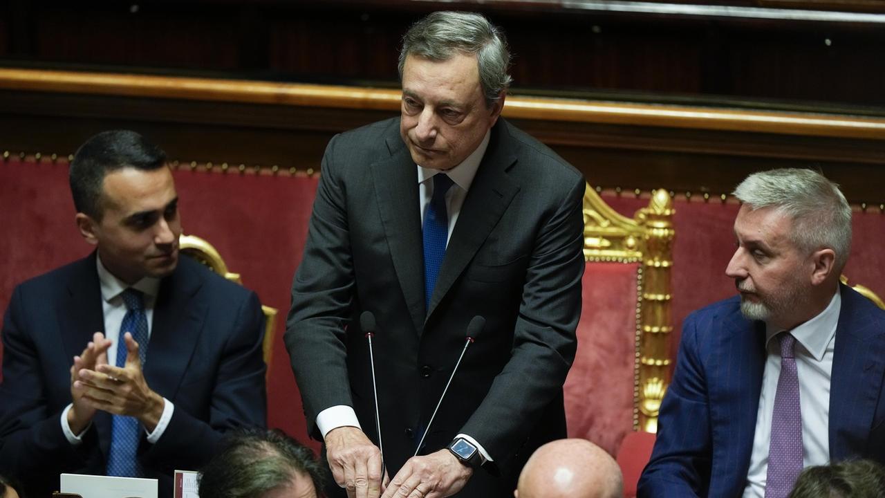 Mario Draghi devant le Sénat à Rome, 20 juillet 2022. [AP/Keystone - Andrew Medichini]