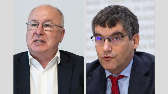 Les socialistes vaudois Pierre-Yves Maillard et Roger Nordmann. [KEYSTONE - Peter Schneider et Peter Klaunzer.]