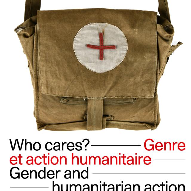 L'affiche de l'exposition "Who cares? Genre et action humanitaire" au musée de la Croix Rouge à Genève. [Atelier Cocchi - Zoé Aubry]