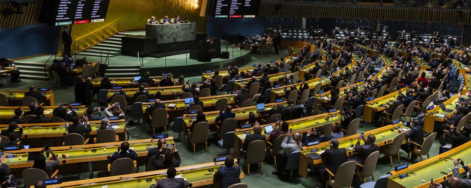 L'Assemblée génlérale de l'ONU en session spéciale sur l'Ukraine, 02.03.2022. [EPA/Keystone - Justin Lane]