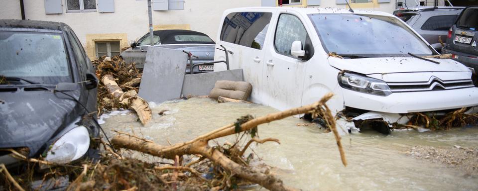 Le 22 juin 2021 le village de Cressier subissait une crue dévastatrice. [AFP - Laurent Gillieron]