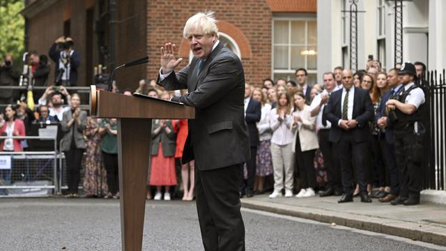 Le Premier ministre britannique sortant Boris Johnson lors de son dernier discours, le 6 septembre 2022. [Keystone/Pool Photo via AP - Justin Tallis]