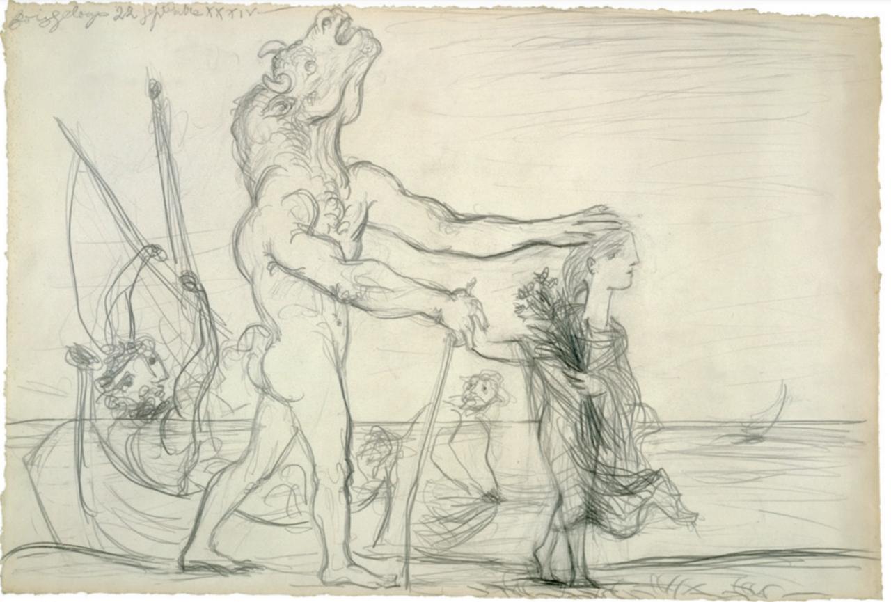 Picasso Pablo, Minotaure aveugle devant la mer, conduit par une petite fille, (1881-1973). [© Succession Picasso 2021. - © RMN-Grand Palais (Musée national Picasso-Paris) / Béatrice Hatala.]