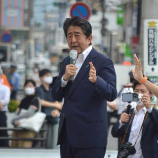Shinzo Abe lors de son discours à Nara, peu avant les tirs. [AFP - Kazuhiko Hirano / Yomiuri / The Yomiuri Shimbun]