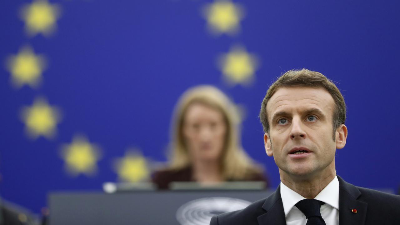 Emmanuel Macron a tenu un discours sur les objectifs de la présidence française de l'UE. [Keystone/AP - Jean-Francois Badias]