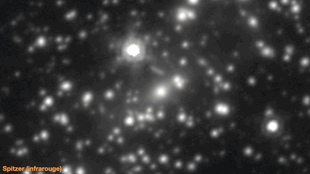 Des détails dans l'amas de galaxies SMACS-0723... des images prises par les télescopes spatiaux Spitzer, Hubble et James Webb. [NASA/ESA/CSA - Pascal Oesch (UNIGE)]