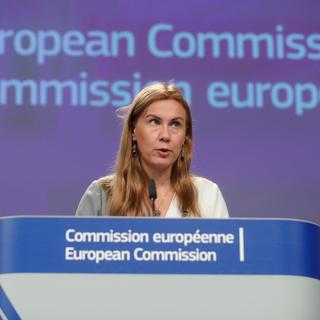 La commissaire européen à l'énergie, Kadri Simson, donne une conférence de presse conjointe sur le plan REPowerEU à la Commission européenne, à Bruxelles, en Belgique, le 18 mai 2022. [EPA/KEYSTONE - Stéphanie Lecocq]