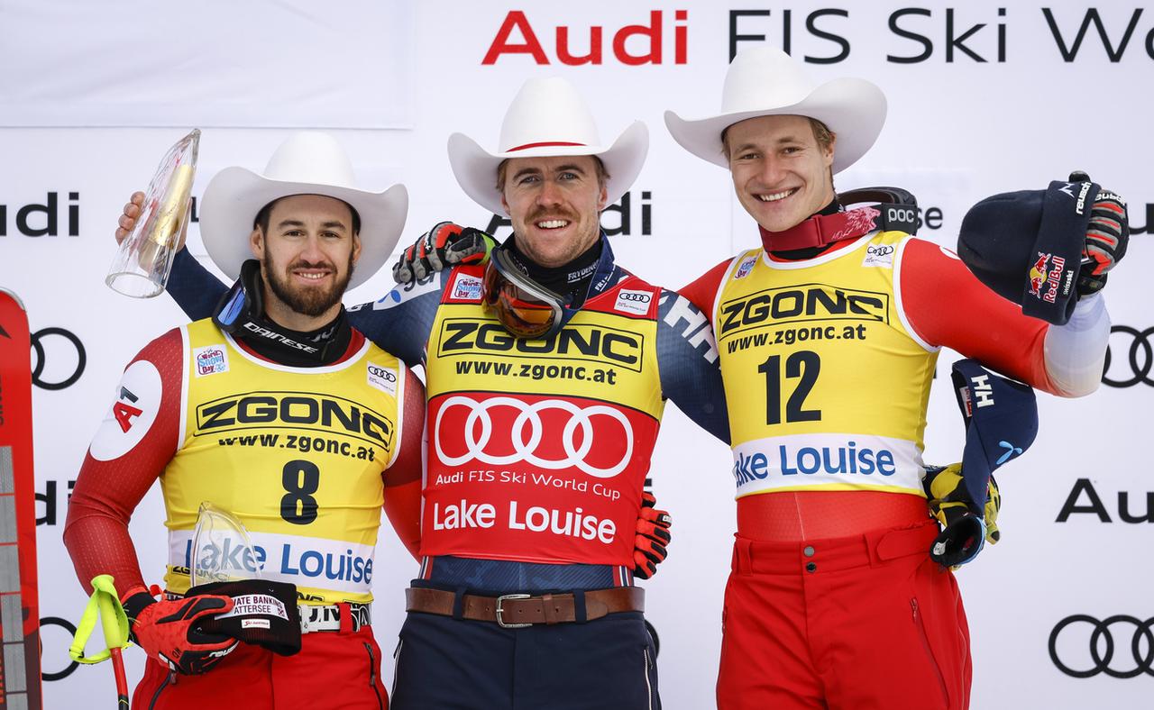 Un podium et des chapeaux de cowboy pour Hemetsberger, Kilde et Odermatt! [KEYSTONE - Jeff McIntosh]