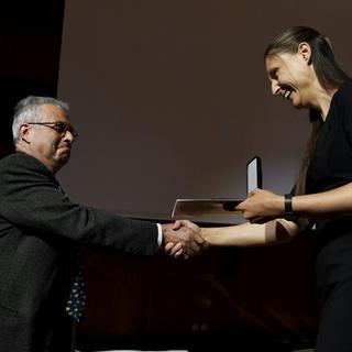 Maryna Viazovska (EPFL), lauréate 2022 de la médaille Fields. [AP - Vesa Moilanen - Keystone - Lehtikuva]