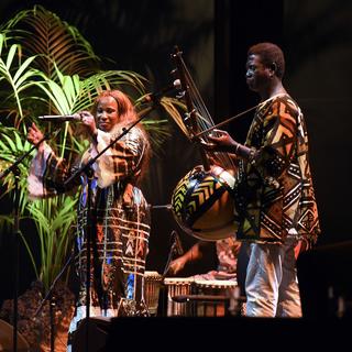 Le groupe de musique "Farafina" du Burkina Faso, en concert en 2017 à l'EPFL. [Keystone - Christian Brun]