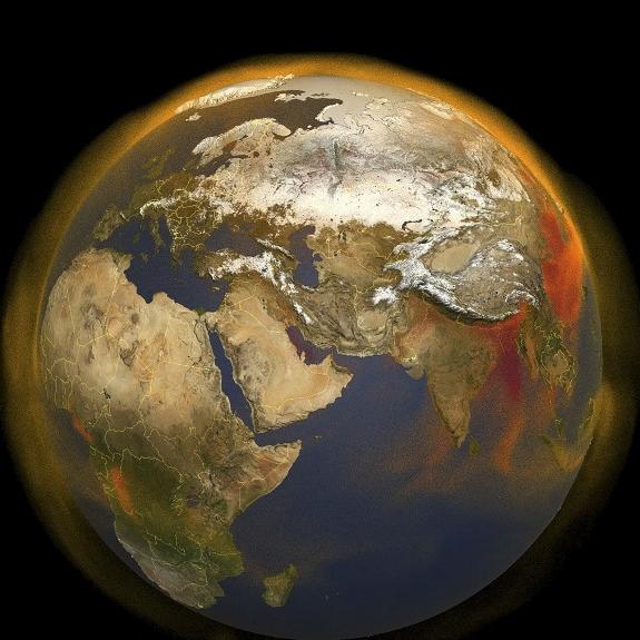 En rouge-orangé, les émissions de méthane, le deuxième plus gros contributeur au réchauffement dû à l'effet de serre. Image datant de fin mai 2020. [AFP - NASA/Scientific Visualization Studio/Handout]