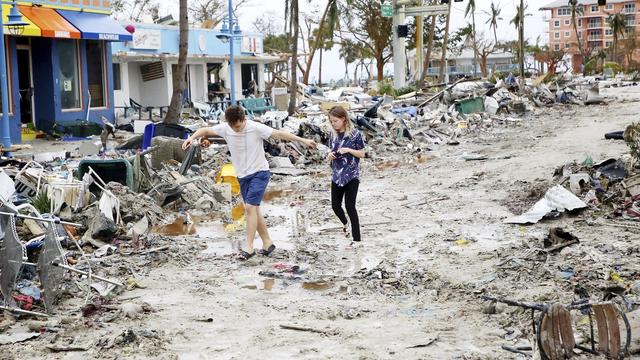 Les images des dégâts de l'ouragan Ian à Fort Myer, sur la côte du Golfe, en Floride. [Keystone - Douglas R. Clifford]