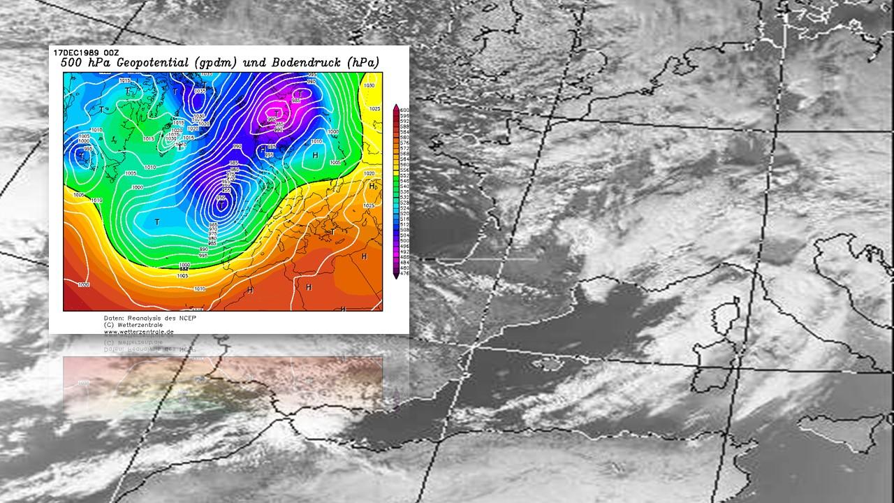 Image satellite et situation générale du 17 décembre 1989 [Eumetsat/wetterzentrale.de/NOAA]