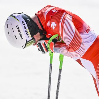 Justin Murisier après le slalom du combiné des Jeux olympiques de Pékin. [Keystone - Jean-Christophe Bott]
