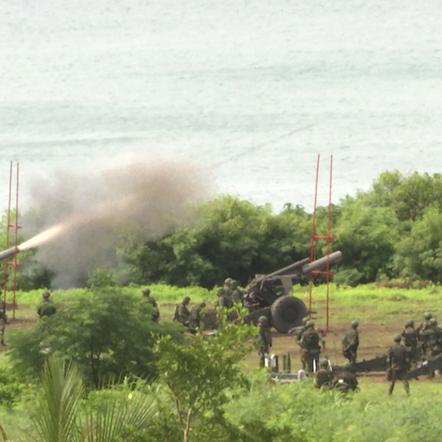 Tirs de l'artillerie de Taïwan lors d'un exercice le 09.08.2022 à Pingtung. [AP/Keystone - Johnson Lai]