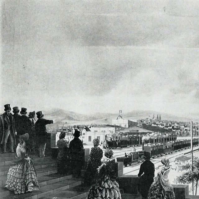 La gare de Bâle en 1845.