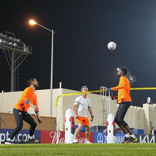 L'équipe de l'Ecuador s'entraîne avant le match contre le Qatar durant le Mondial 2022. [AP Photo/Keystone - Julio Cortez]