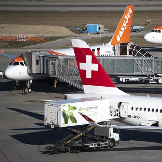 Des avions sur le tarmac de l'aéroport de Genève. [Keystone - Laurent Gilliéron]