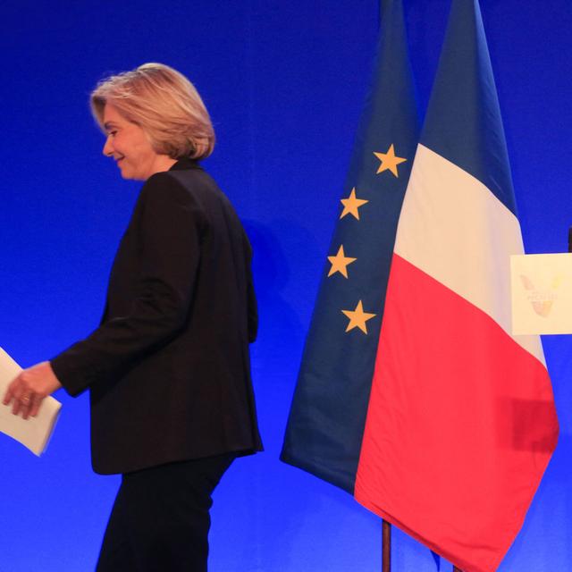 Valérie Pécresse à l'issue de son discours à Paris, dimanche soir 10.04.2022. [Hans Lucas/AFP - Quentin De Groeve]