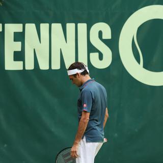 Roger Federer s'exprime avant la Laver Cup. [Keystone - Friso Gentsch]