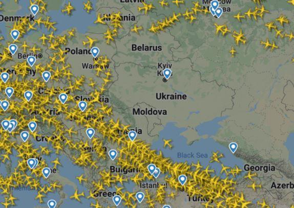 L'Ukraine a fermé son espace aérien pour l'aviation civile [flightradar24 - Capture d'écran]