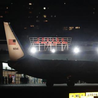 L'avion transportant la présidente de la Chambre des représentants américaine Nancy Pelosi sur le tarmac de l'aéroport de Songshan à Taïwan. [Keystone/EPA - Ritchie B. Tongo]