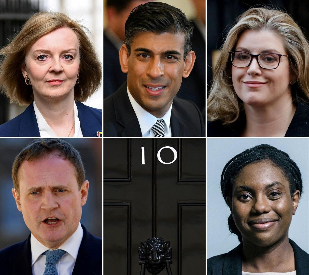 Les cinq candidats encore en lice. En haut, de gauche à droite: Liz Truss, Rishi Sunak, Penny Mordaunt. En bas, de gauche à droite: Tom Tugendhat, Kemi Badenoch. [UK Parliament - AFP]