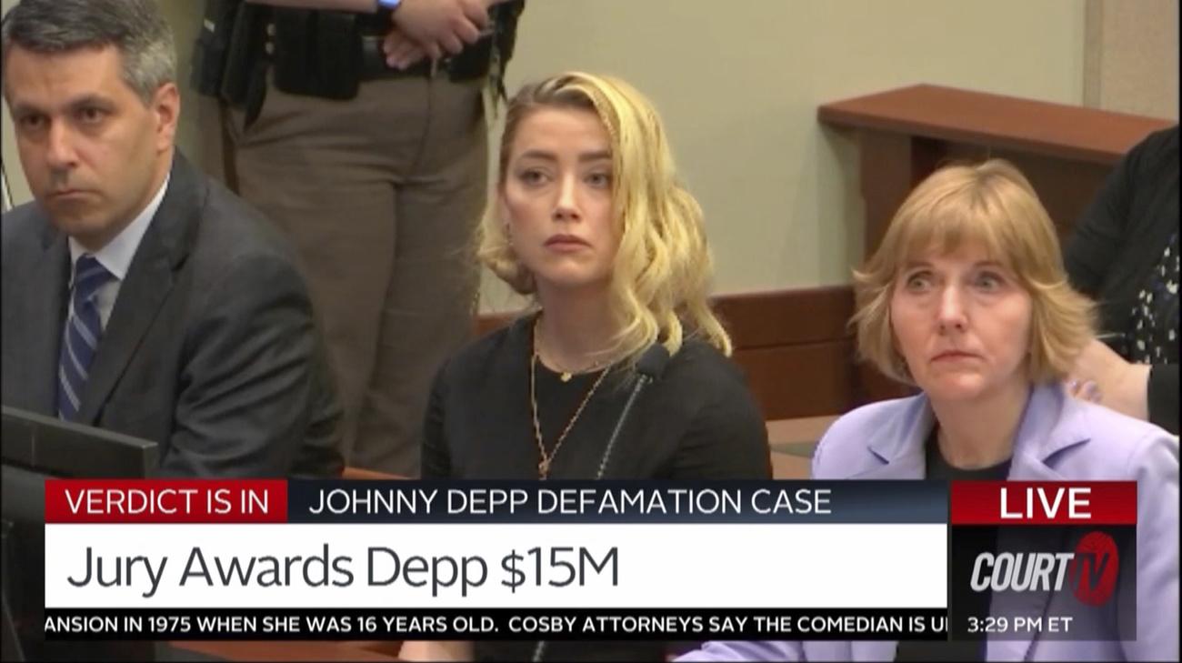 L'actrice américaine Amber Heard est "dévastée" par le verdict en sa défaveur rendu  à l'issue du procès qui l'a opposée à son ex-mari Johnny Depp pour diffamation. [Keystone - Court TV, via AP, Pool]